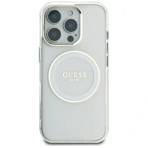 Wholesale Guess IML Metal Colored Circle Classic Logo MagSafe Apple iPhone 16 Pro Max white - GUE4548 - {ean13} - Hurt