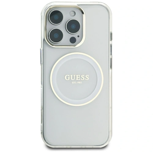 Etui Guess IML Metal Colored Circle Classic Logo MagSafe do Apple iPhone 16 Pro Max biały