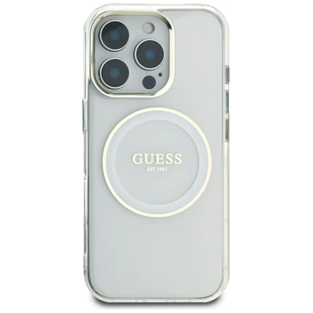 Wholesale Guess IML Metal Colored Circle Classic Logo MagSafe Apple iPhone 16 Pro Max white - GUE4548 - {ean13} - Hurt