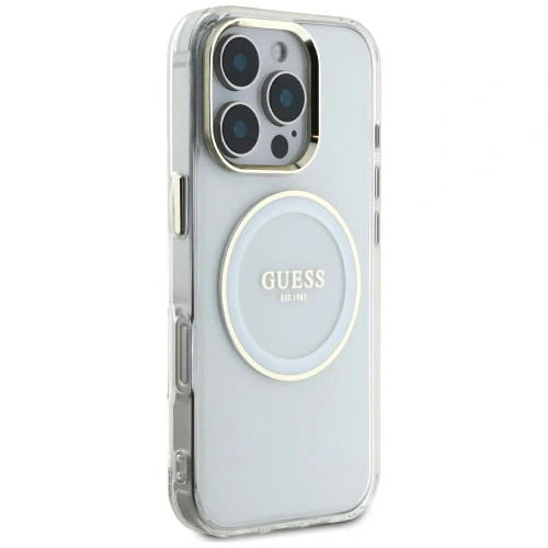 Etui Guess IML Metal Colored Circle Classic Logo MagSafe do Apple iPhone 16 Pro Max biały