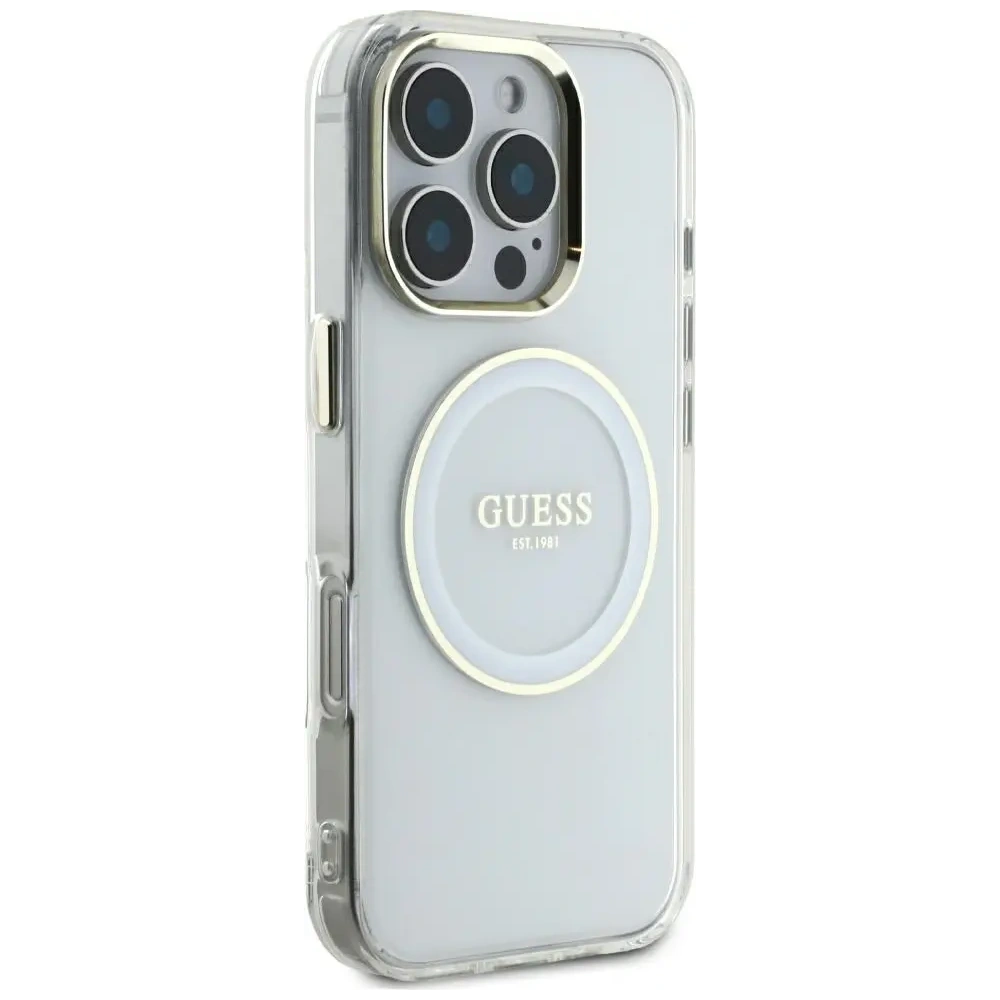 Wholesale Guess IML Metal Colored Circle Classic Logo MagSafe Apple iPhone 16 Pro Max white - GUE4548 - {ean13} - Hurt