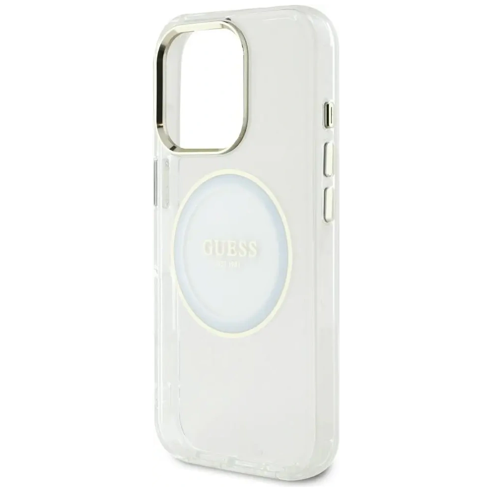 Wholesale Guess IML Metal Colored Circle Classic Logo MagSafe Apple iPhone 16 Pro Max white - GUE4548 - {ean13} - Hurt