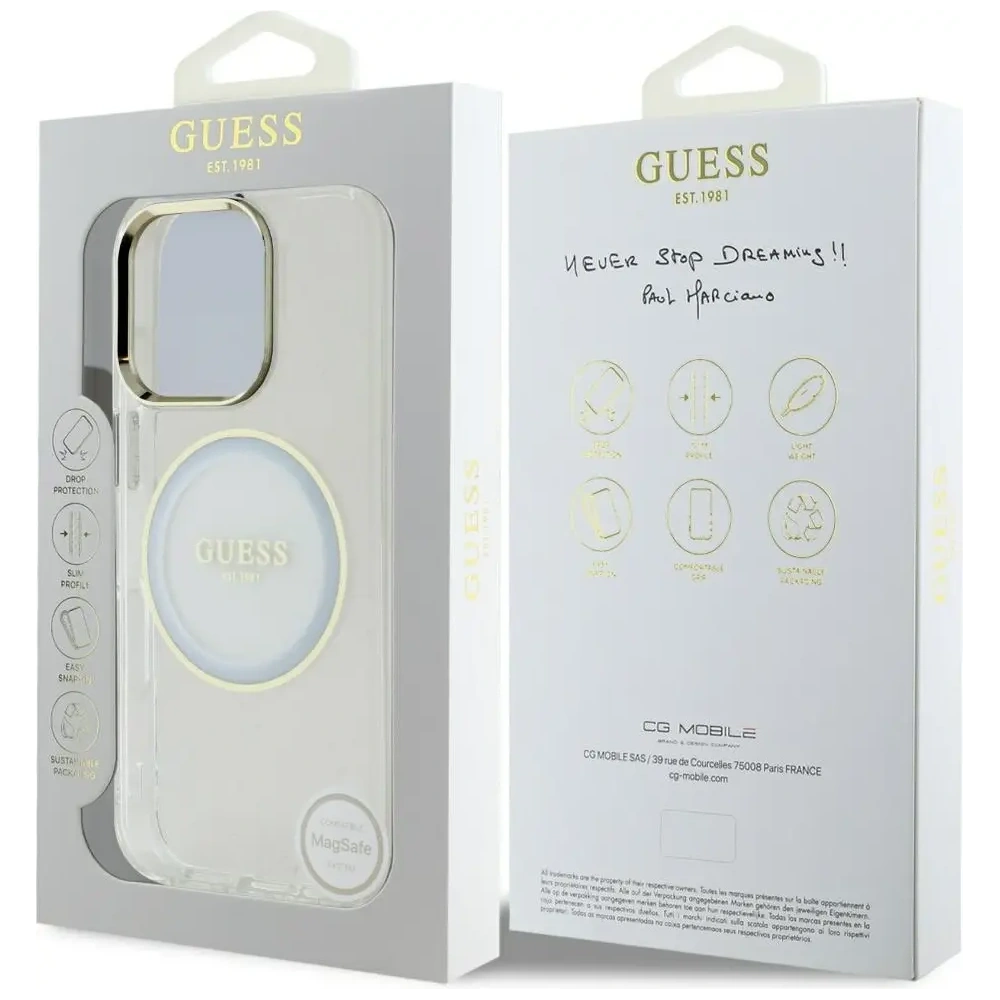 Wholesale Guess IML Metal Colored Circle Classic Logo MagSafe Apple iPhone 16 Pro Max white - GUE4548 - {ean13} - Hurt