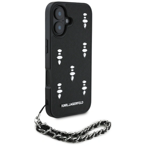 Etui Karl Lagerfeld Saffiano Crystals w/Chain do Apple iPhone 16 czarny