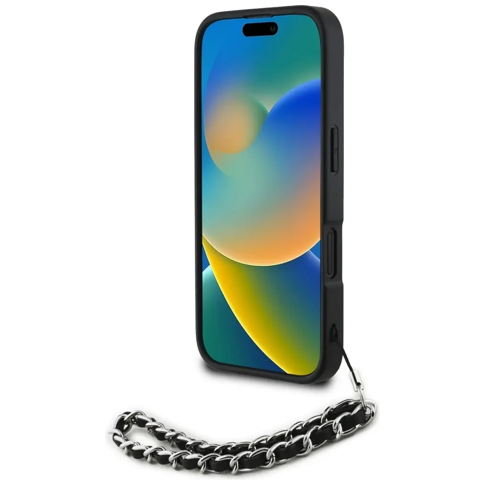 Hurtownia GSM - Karl Lagerfeld Saffiano Crystals s řetězem Apple iPhone 16 černý - KLD22031 - {ean13} - Hurt
