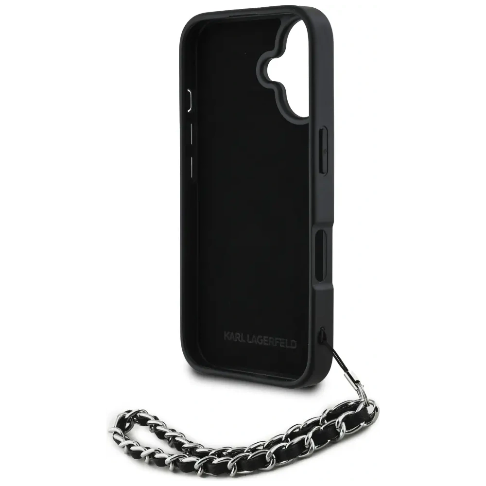 Hurtownia GSM - Karl Lagerfeld Saffiano Crystals s řetězem Apple iPhone 16 černý - KLD22031 - {ean13} - Hurt