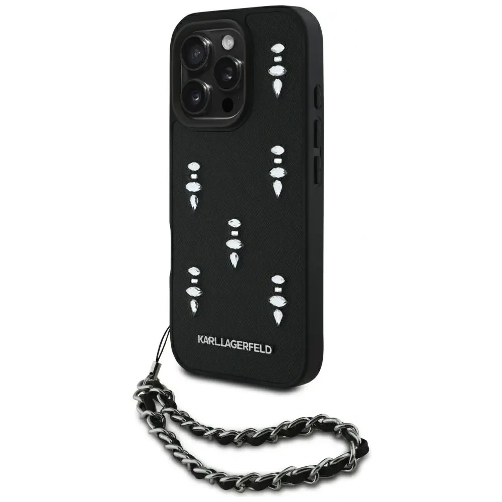 Wholesale Karl Lagerfeld Saffiano Crystals w/Chain Apple iPhone 16 Pro black - KLD22032 - {ean13} - Hurt