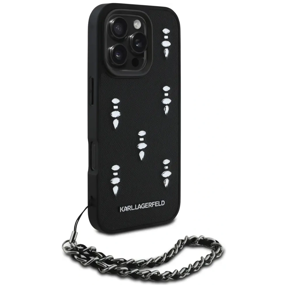 Wholesale Karl Lagerfeld Saffiano Crystals w/Chain Apple iPhone 16 Pro black - KLD22032 - {ean13} - Hurt