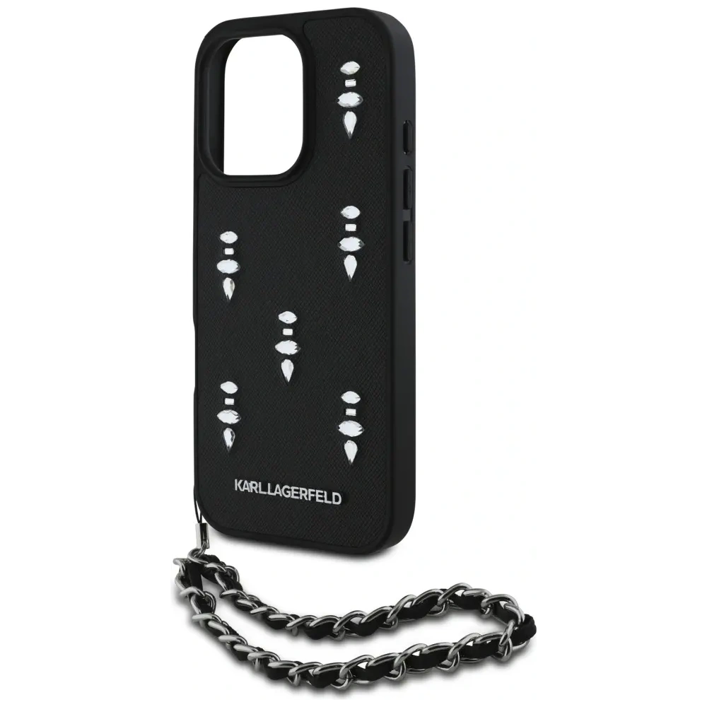 Hurtownia GSM - Etui Karl Lagerfeld Saffiano Crystals w/Chain do Apple iPhone 16 Pro czarny - KLD22032 - {ean13} - Hurt