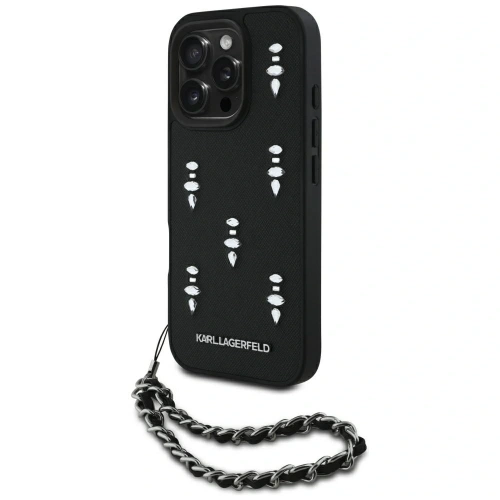 Etui Karl Lagerfeld Saffiano Crystals w/Chain do Apple iPhone 16 Pro Max czarny