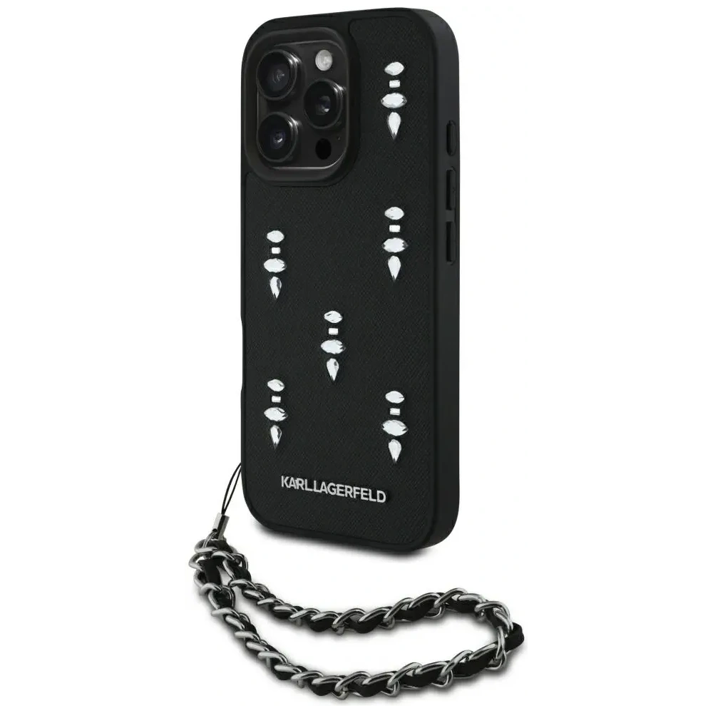 Hurtownia GSM - Karl Lagerfeld Saffiano Crystals cu Lanț Apple iPhone 16 Pro Max negru - KLD22033 - {ean13} - Hurt