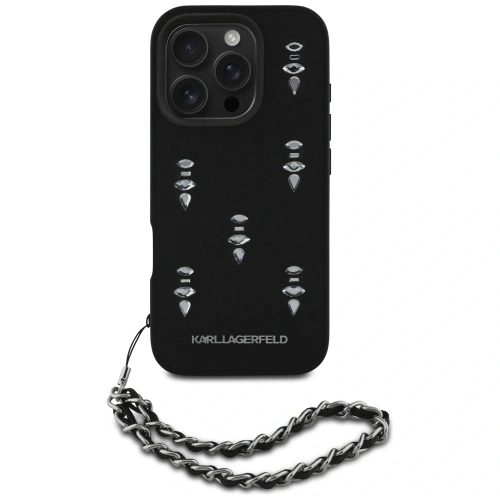 Etui Karl Lagerfeld Saffiano Crystals w/Chain do Apple iPhone 16 Pro Max czarny