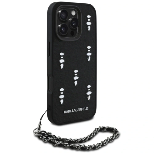 Etui Karl Lagerfeld Saffiano Crystals w/Chain do Apple iPhone 16 Pro Max czarny