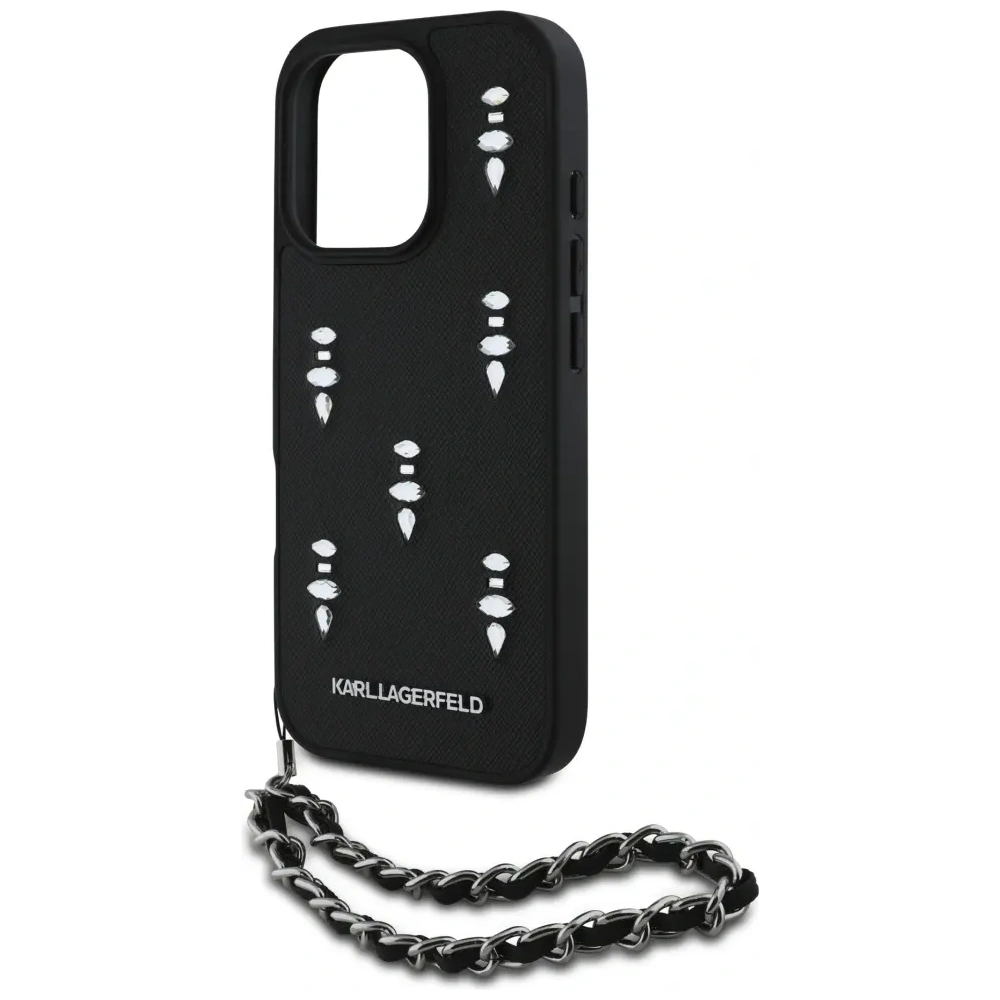 Hurtownia GSM - Karl Lagerfeld Saffiano Crystals cu Lanț Apple iPhone 16 Pro Max negru - KLD22033 - {ean13} - Hurt