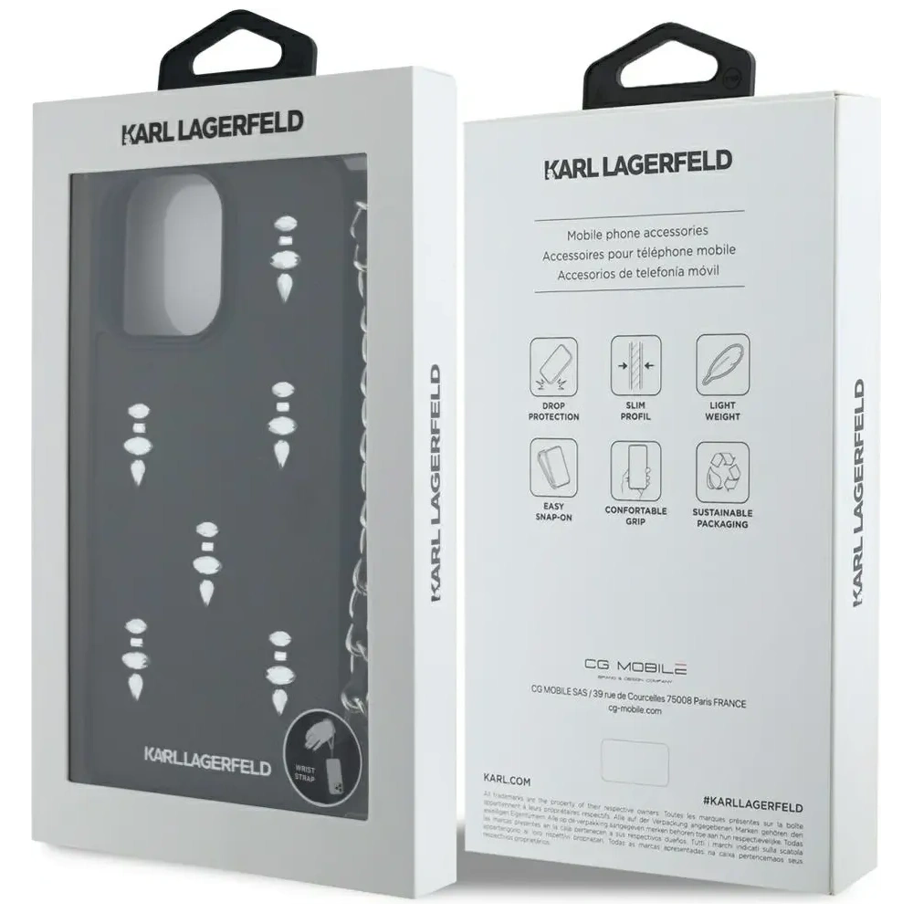 Hurtownia GSM - Karl Lagerfeld Saffiano Crystals cu Lanț Apple iPhone 16 Pro Max negru - KLD22033 - {ean13} - Hurt