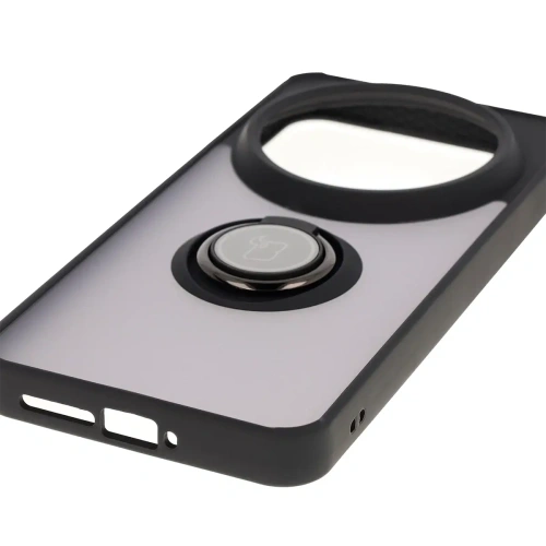 Etui z uchwytem na palec Bizon Case Hybrid Ring do Xiaomi 15 Ultra przydymione z czarną ramką