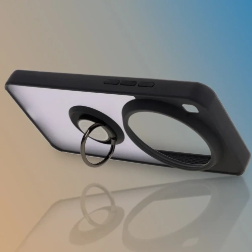 Etui z uchwytem na palec Bizon Case Hybrid Ring do Xiaomi 15 Ultra przydymione z czarną ramką