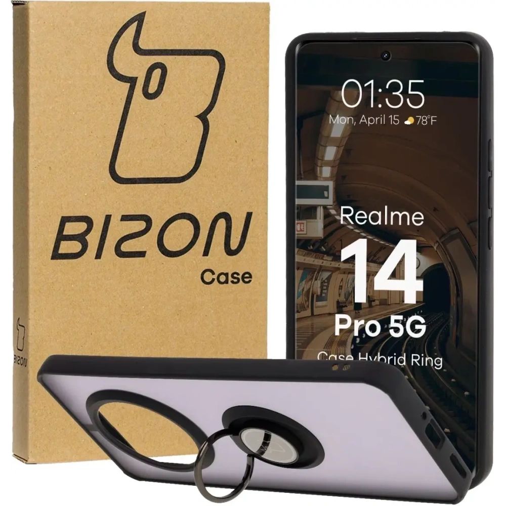 Hurtownia GSM - Bizon Case Hybrid Ring Realme 14 Pro 5G füstös fekete kerettel - BIZ9063 - {ean13} - Hurt
