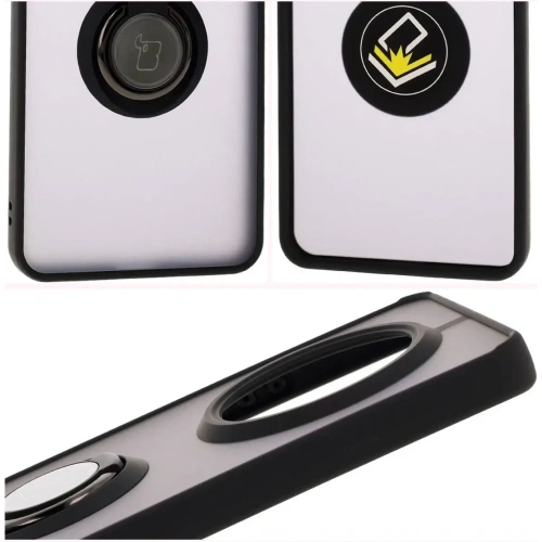 Etui z uchwytem na palec Bizon Case Hybrid Ring do Realme 14 Pro 5G przydymione z czarną ramką