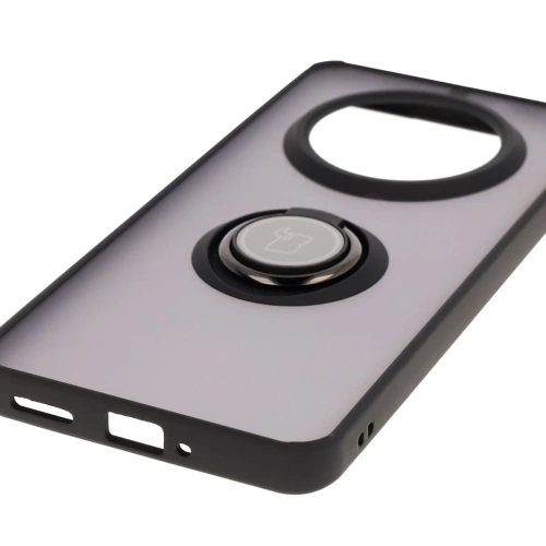 Etui z uchwytem na palec Bizon Case Hybrid Ring do Realme 14 Pro 5G przydymione z czarną ramką