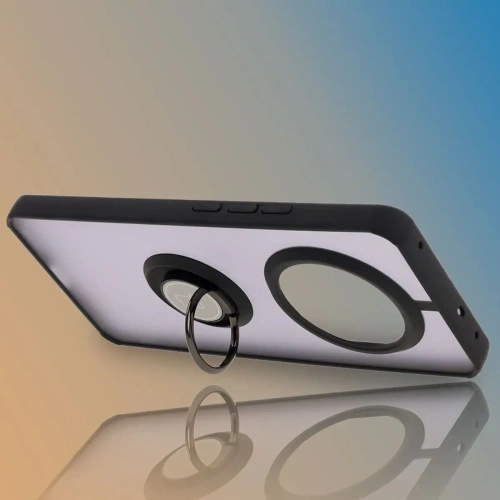 Etui z uchwytem na palec Bizon Case Hybrid Ring do Realme 14 Pro 5G przydymione z czarną ramką