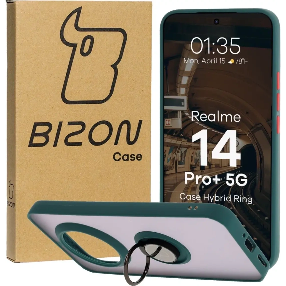 Wholesale Bizon Case Hybrid Ring Realme 14 Pro Plus 5G smoky with a dark green frame - BIZ9064 - {ean13} - Hurt