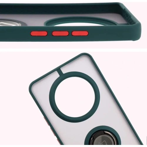 Etui z uchwytem na palec Bizon Case Hybrid Ring do Realme 14 Pro Plus 5G przydymione z ciemnozieloną ramką