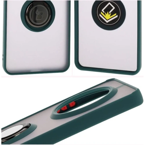 Etui z uchwytem na palec Bizon Case Hybrid Ring do Realme 14 Pro Plus 5G przydymione z ciemnozieloną ramką