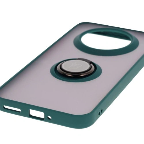 Etui z uchwytem na palec Bizon Case Hybrid Ring do Realme 14 Pro Plus 5G przydymione z ciemnozieloną ramką