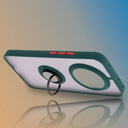 Etui z uchwytem na palec Bizon Case Hybrid Ring do Realme 14 Pro Plus 5G przydymione z ciemnozieloną ramką