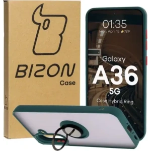 Hurtownia GSM - Husa Bizon Case Hybrid Ring Samsung Galaxy A36 5G fumurie cu un cadru verde închis - BIZ9071 - {ean13} - Hurt