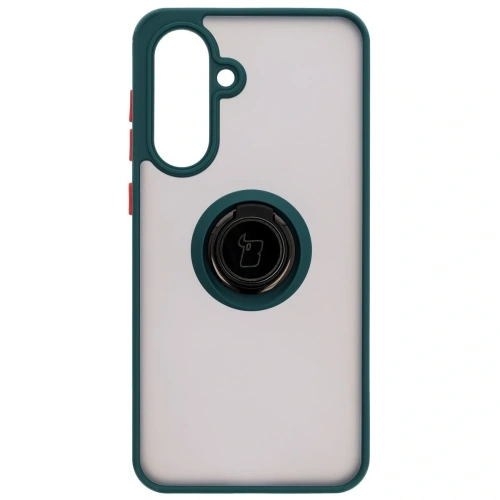 Etui z uchwytem na palec Bizon Case Hybrid Ring do Samsung Galaxy A36 5G przydymione z ciemnozieloną ramką