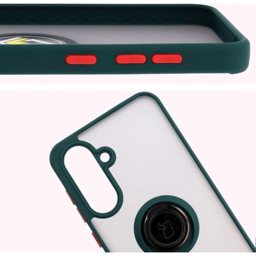Etui z uchwytem na palec Bizon Case Hybrid Ring do Samsung Galaxy A36 5G przydymione z ciemnozieloną ramką