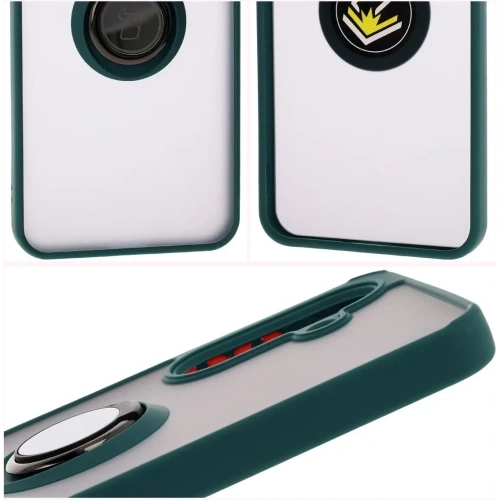 Etui z uchwytem na palec Bizon Case Hybrid Ring do Samsung Galaxy A36 5G przydymione z ciemnozieloną ramką