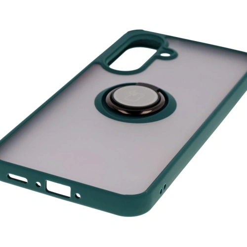 Etui z uchwytem na palec Bizon Case Hybrid Ring do Samsung Galaxy A36 5G przydymione z ciemnozieloną ramką