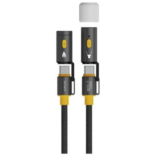 Kabel USB-C / USB-C 4smarts Explorer 3w1 zapalniczka, latarka 240W 1.5m czarny