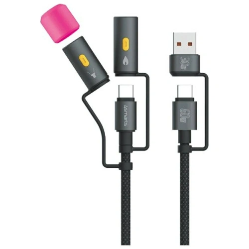 Kabel USB-C / USB-A, USB-C 4smarts Explorer 4w1 zapalniczka, latarka 60W 1m czarny