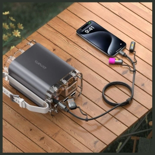 Kabel USB-C / USB-A, USB-C 4smarts Explorer 4w1 zapalniczka, latarka 60W 1m czarny