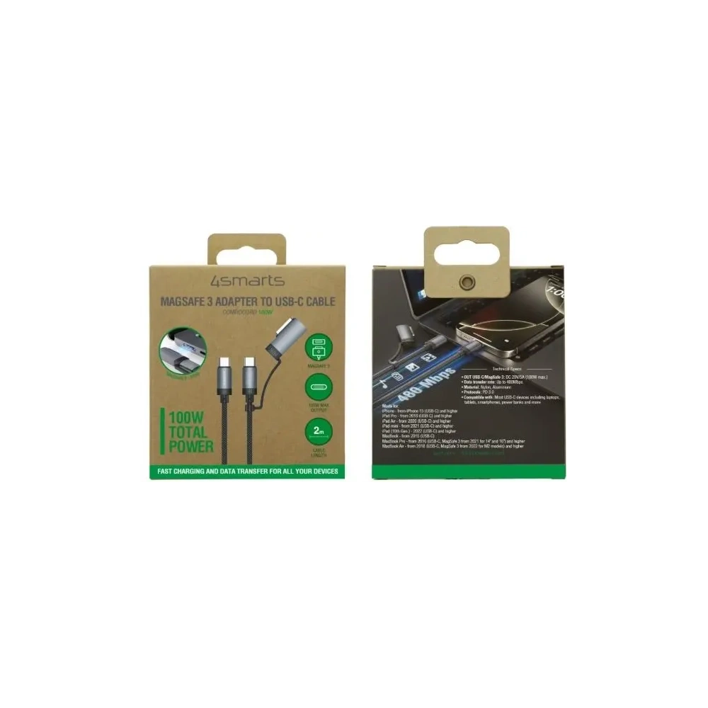Hurtownia GSM - 4smarts Explorer ComboCord USB-C / USB-C, MagSafe 100W 2m schwarz - 4SMR74 - {ean13} - Hurt