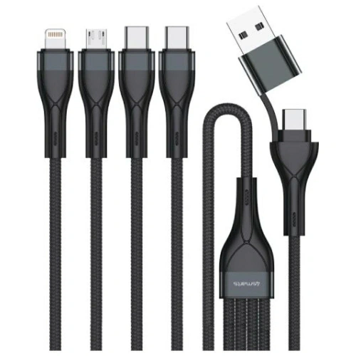 Kabel USB-C, USB-A / 2xUSB-C, Micro-USB, Lightning 4smarts 4w1 1.2m czarny
