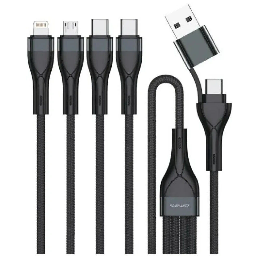 Hurtownia GSM - 4smarts 4in1 USB-C, USB-A / 2xUSB-C, Micro-USB, Lightning 1.2m negru - 4SMR75 - {ean13} - Hurt