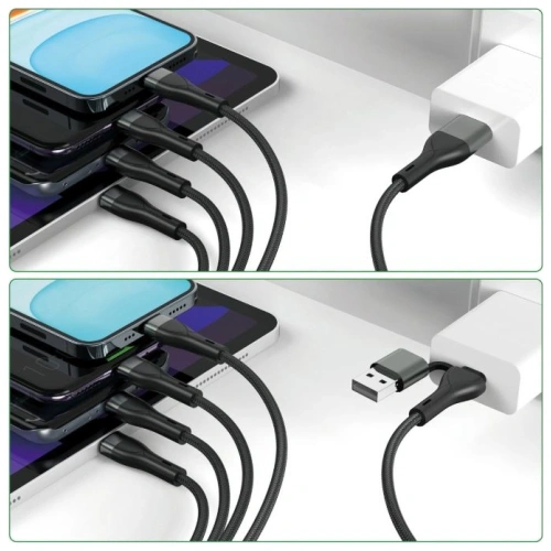 Kabel USB-C, USB-A / 2xUSB-C, Micro-USB, Lightning 4smarts 4w1 1.2m czarny