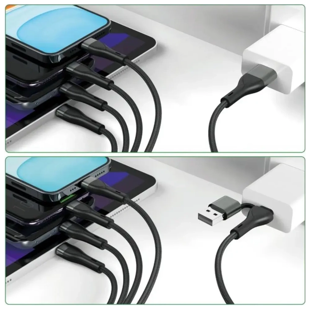 Hurtownia GSM - 4smarts 4in1 USB-C, USB-A / 2xUSB-C, Micro-USB, Lightning 1.2m negru - 4SMR75 - {ean13} - Hurt