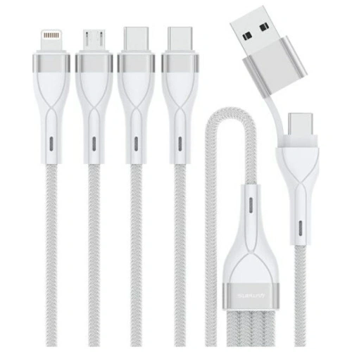 Kabel USB-C, USB-A / 2xUSB-C, Micro-USB, Lightning 4smarts 4w1 1.2m biały