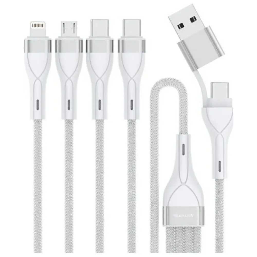 Hurtownia GSM - 4smarts 4in1 USB-C, USB-A / 2xUSB-C, Micro-USB, Lightning 1.2m alb - 4SMR76 - {ean13} - Hurt