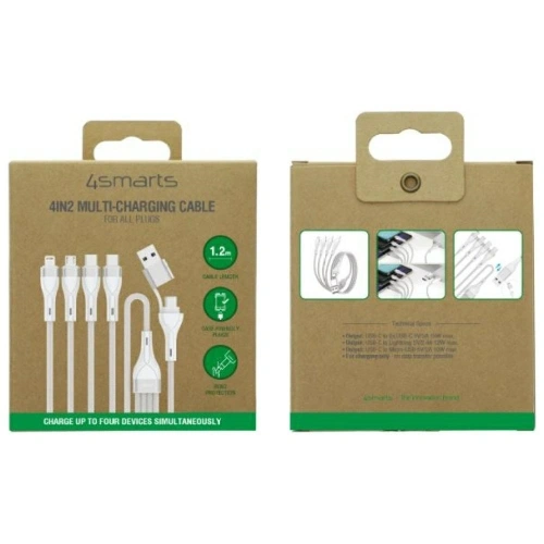 Kabel USB-C, USB-A / 2xUSB-C, Micro-USB, Lightning 4smarts 4w1 1.2m biały