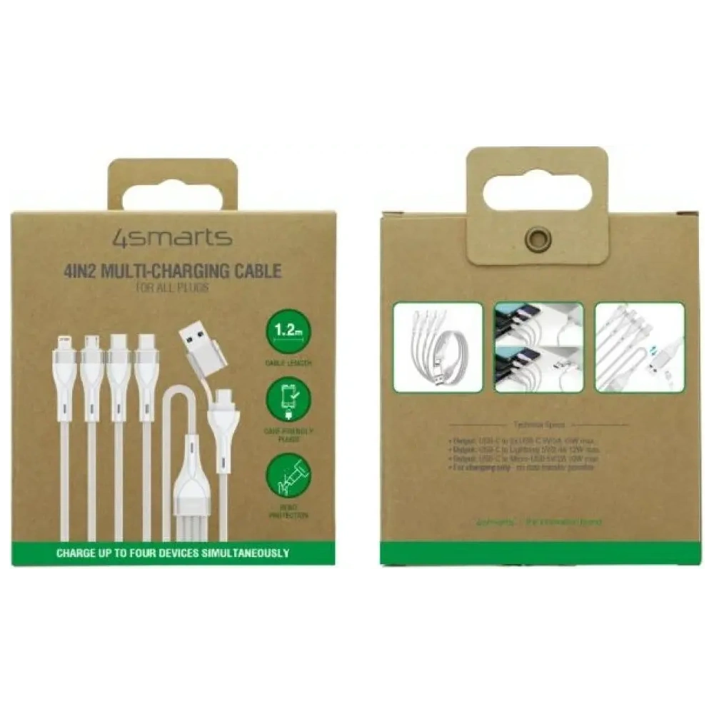 Wholesale 4smarts 4in1 USB-C, USB-A / 2xUSB-C, Micro-USB, Lightning 1.2m white - 4SMR76 - {ean13} - Hurt