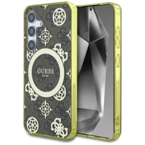 Wholesale Guess 4G Background Gold Electroplated Peony Pattern MagSafe Samsung Galaxy S25 brown - GUE4549 - {ean13} - Hurt
