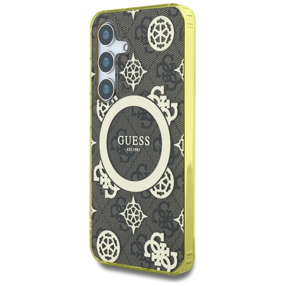 Wholesale Guess 4G Background Gold Electroplated Peony Pattern MagSafe Samsung Galaxy S25 brown - GUE4549 - {ean13} - Hurt