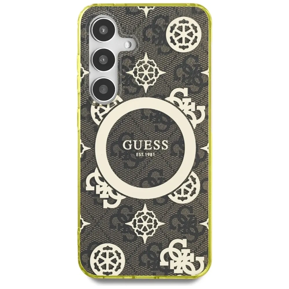 Wholesale Guess 4G Background Gold Electroplated Peony Pattern MagSafe Samsung Galaxy S25 brown - GUE4549 - {ean13} - Hurt
